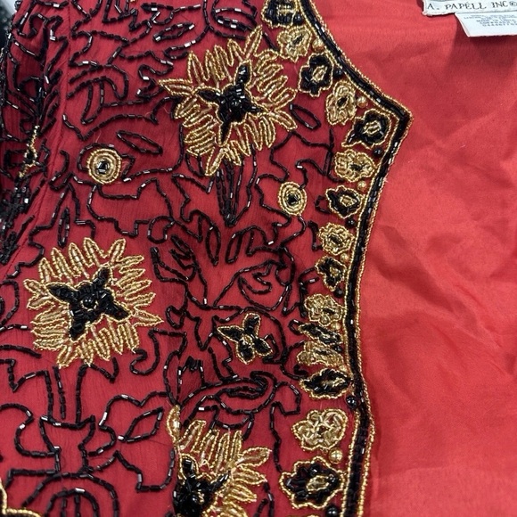 Adrianna Papell Red Beaded Silk Jacket Sz 10 Vintage Evening Statement - Picture 8 of 8
